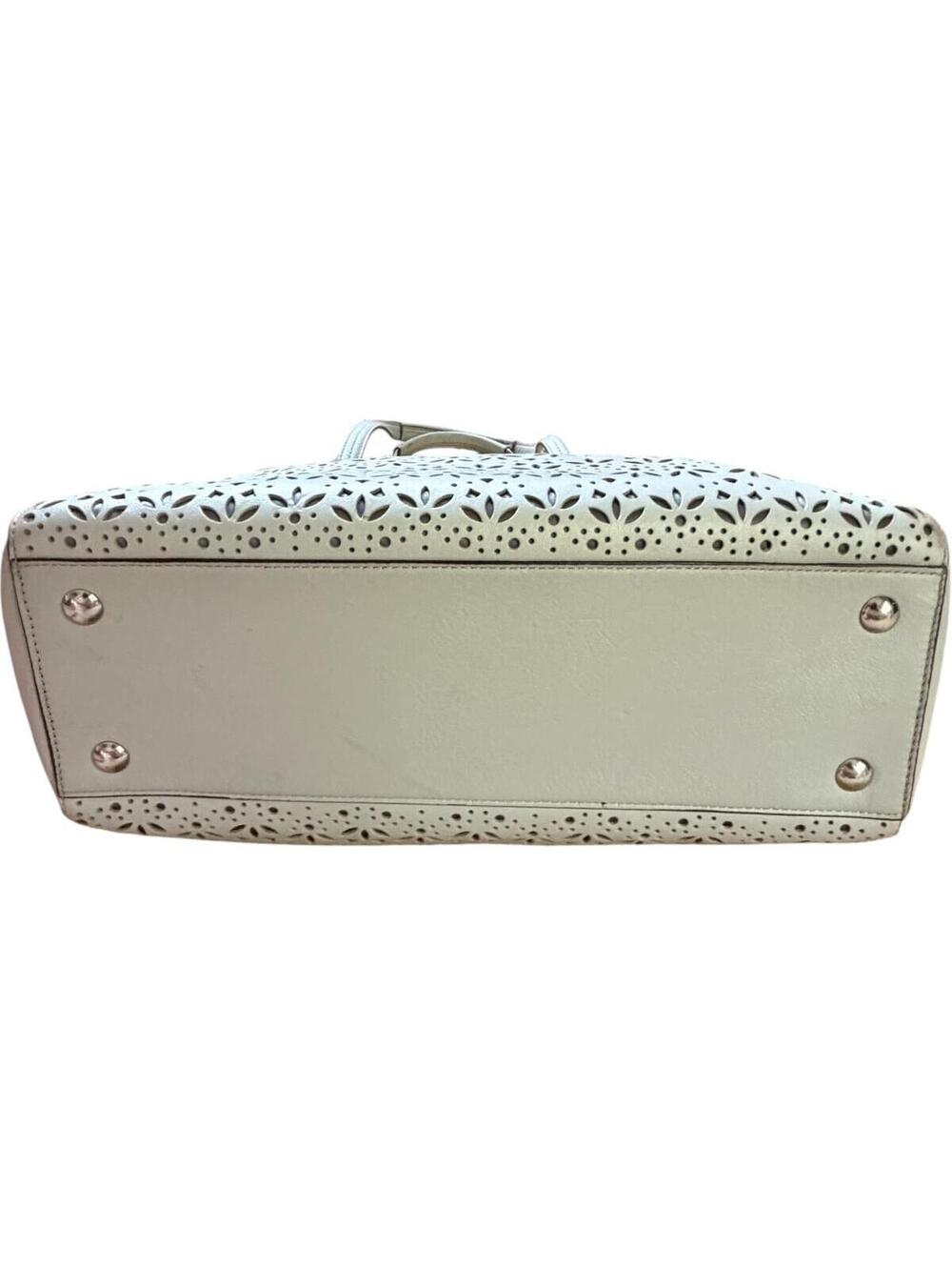 Coach Taylor Eyelet Carryall Tote Bag Light Gray Leather Floral Perforated - Picture 7 of 14